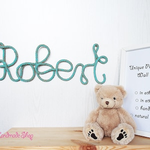 Colorido nombre de pared personalizado, signo de nombre de cuerda turquise para guardería, decoración de pared personalizada, letras de pared para regalo, nombre decoración de pared