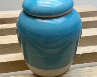 Handmade Icy Blue Stoneware Urn - max capacity 15lb animal/human ashes