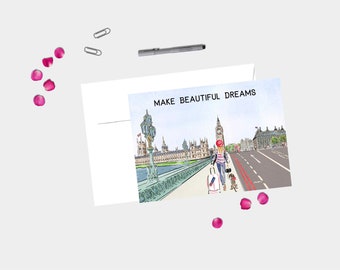 British Greeting Card for Her | British All Occasion Card | Happy British Birthday Card | Make Beautiful Dreams | London England Birthday