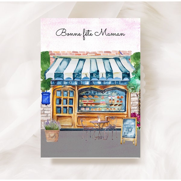 French Mother's Day Card Bonne Fête Maman Paris Boulangerie et Pâtisseries Paris-Brest Pain au Raisin Macaron