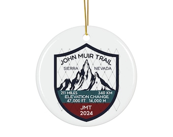 John Muir Trail 2024 Ceramic Circle Christmas Tree Ornament, JMT 2024 Souvenir of California Hike
