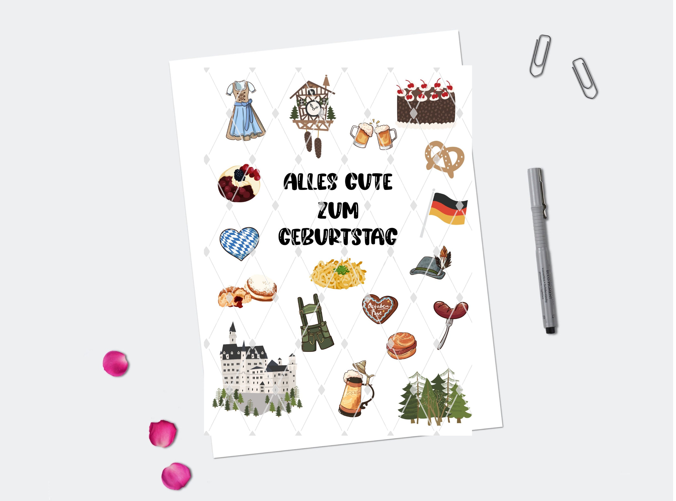 German Happy Birthday Card With Envelope - Etsy