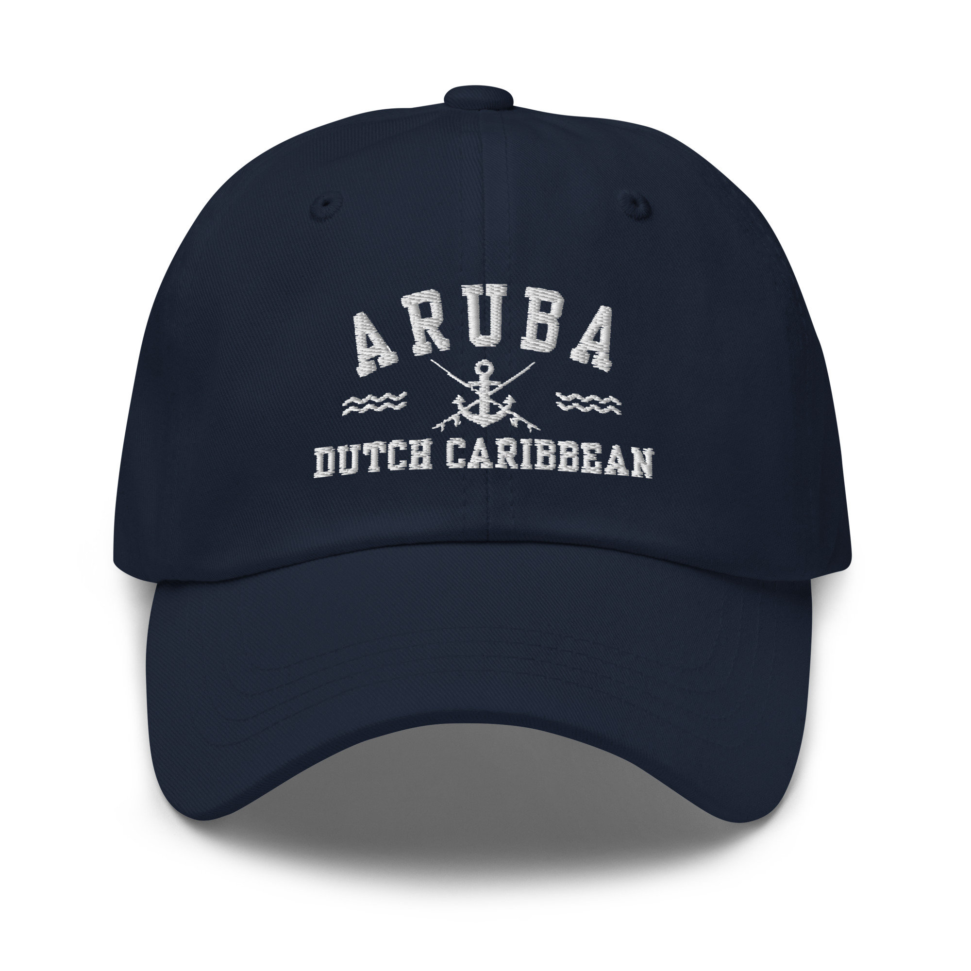 Casquette Baseball Aruba – Bleu, Brodée 'One Happy Island', Sangle Ajustable (Homme)