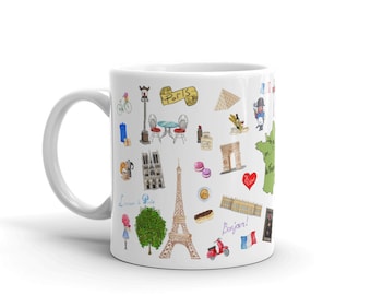 Whimsical French 11 oz. Coffee Mug Gifts for Her Gifts for Him French Gifts Paris Eiffel Tower Iconic Paris Cafe