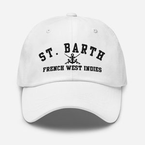 St. Barth White Hat Black Letters, Souvenir Caribbean Cap, French West Indies Gift, Saint Barthélemy Travel Hat, Gift for Him, Her Gift