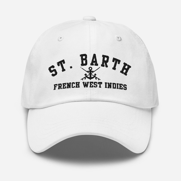 St. Barth White Hat Black Letters, Souvenir Caribbean Cap, French West Indies Gift, Saint Barthélemy Travel Hat, Gift for Him, Her Gift