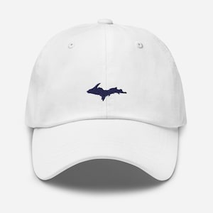 Embroidered UP Map Hat: White Michigan Upper Peninsula Souvenir