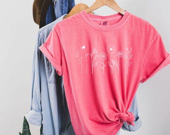Wildflower T-Shirt: Minimalist Floral Silhouette, Comfort Colors Tee