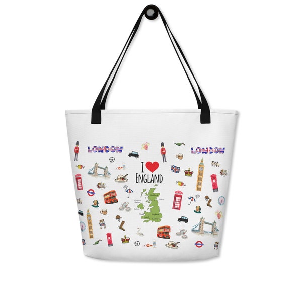 British Gifts British Whimsical Tote Bag London Bridge  London Eye  British Phone Box  British Postbox  Everything British