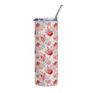 Floral Peonies Stainless Steel Tumbler: Boho Cottagecore 20 oz