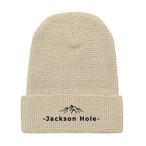 Jackson Hole Waffle Beanie in Rust Light Grey and Birch | Beanie Hat WY Hat for Him Wyoming Beanie Warm Winter Hat Tetons Waffle Beanie