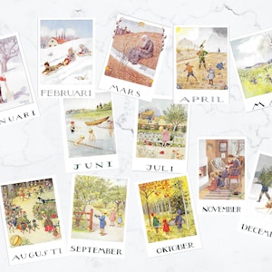 Elsa Beskow Set of 12 Month Postcards | Swedish artist | Nature Table | Waldorf Table | Svierge Postcards | Sweden Artist Cards