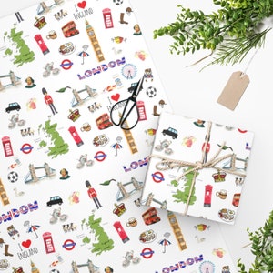 London Gift Wrapping Paper, Christmas, Birthday, Holiday Flat Sheet