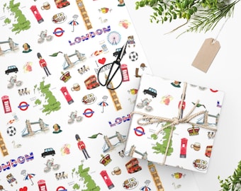 London Gift Wrapping Paper, Christmas, Birthday, Holiday Flat Sheet
