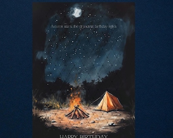 Night Sky Birthday Card: Bonfire & Stars for Outdoor Lovers