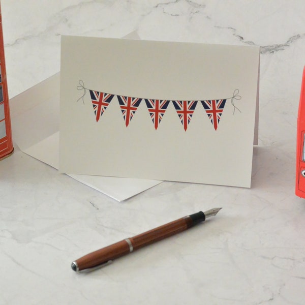 British UK Union Jack Bunting All-Occasion Card, Thinking of You, Missing You Card, Get Well Soon