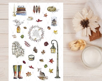 Autumn Aesthetic Sticker Sheet, Planner Scrapbook Decals