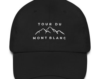 Tour du Mont Blanc Souvenir Hat in Navy Black or Grey Customizable Year, France, Italy, Switzerland flags on Hat Back, 2025, 2024, 2023