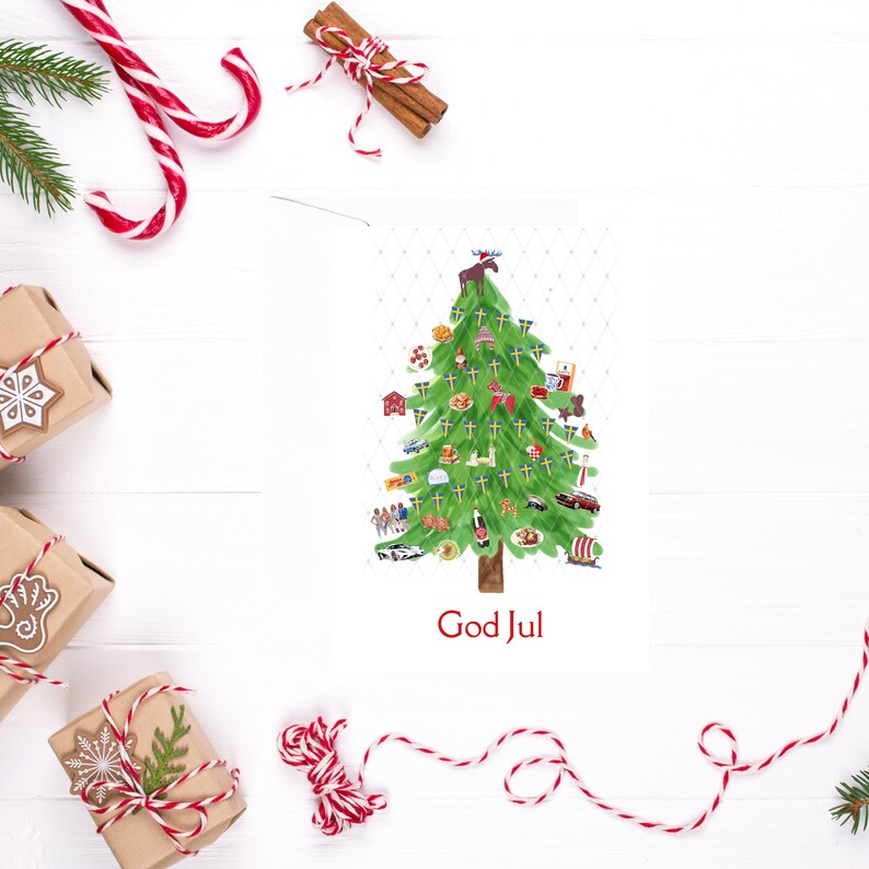 Whimsical Swedish Christmas Card: God Jul, ABBA, Volvo (set of 2) - Etsy