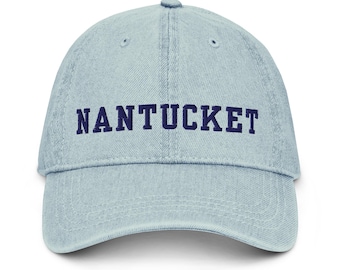 Nantucket Embroidered Denim Baseball Hat: New England Souvenir