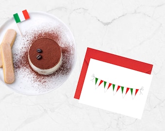 Italian Flag All-Occasion Bunting Card, Italian Birthday, Buon Compleanno, Grazie, Thank-You Greeting Card
