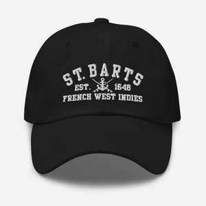 St. Barts Embroidered Souvenir Caribbean Cap French West Indies, Saint Barthéthemy, Island Travel Unisex Hat, 4 colors, Caribbean Yacht Hat