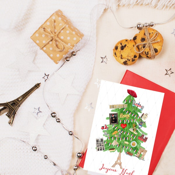 A Whimsical French Christmas Card | Joyeux Noël | French Christmas Card  Eiffel Tower