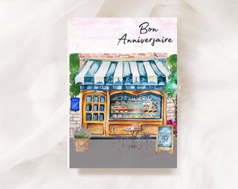 Bon Anniversaire French Happy Birthday Card of a Paris Bakery with Pastries Boulangerie et Pâtisseries