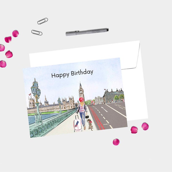 British Happy Birthday Card | UK Birthday Card for Her | Big Ben | Westminster Bridge | Birthday Card for Anglophile