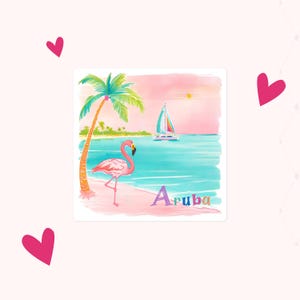Aruba Flamingo Souvenir Sticker: Beach Vibes, Laptop Decal