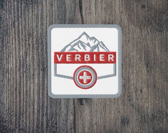 Verbier Switzerland Mountain Minimalist Embroidered Patch, Swiss Alps Gift for Skiers Snowboards and Hikers