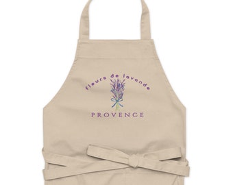 Provence France Bouquet of Lavender Flowers Organic Cotton Pocketed Apron | Fleurs de Lavande Apron | Gift for Her