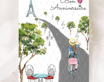 French Birthday Card, Eiffel Tower, Paris Adventure (4 Options)