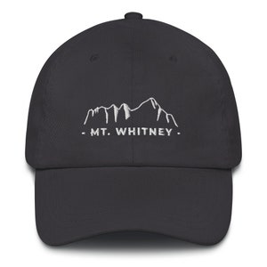 Mt. Whitney Black Navy or Grey Hat in White Outline Silhouette Sierra Nevada Mountains CA Hat Hikers Campers Gifts for Him Gifts for Her