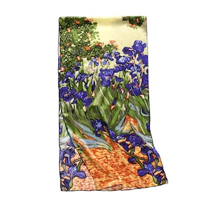 Grace Scarves 100% Silk Scarf With Hand Rolled Edges, Oblong, Artists Collection, Van Gogh, Irises in the Garden