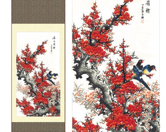 Grace Art® Asian Wall Scroll, The Happy Magpie Couple