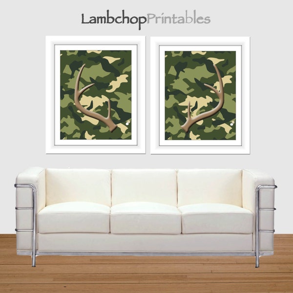 Camouflage Deer Antler Set, Camo Antler Print ,Set of 2, 8x10, 16x20 poster, Antler Decor, Deer Rack, Home Decor, Boys Nursery, Boys room