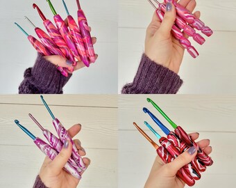 Ready to Ship ** Crochet Hooks - Marble Wonders - Comfort Grip Polymer Ergonomic Crochet Hooks Custom Knitting Tool  Novelty Hook Love