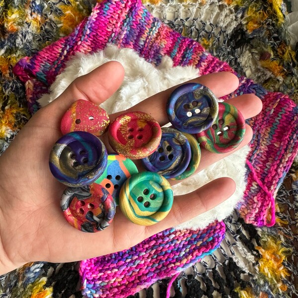 Buttons, Large Buttons, Handmade Polymer Clay Buttons - Assorted Colors & Shapes - Unique Eccentric Novelty