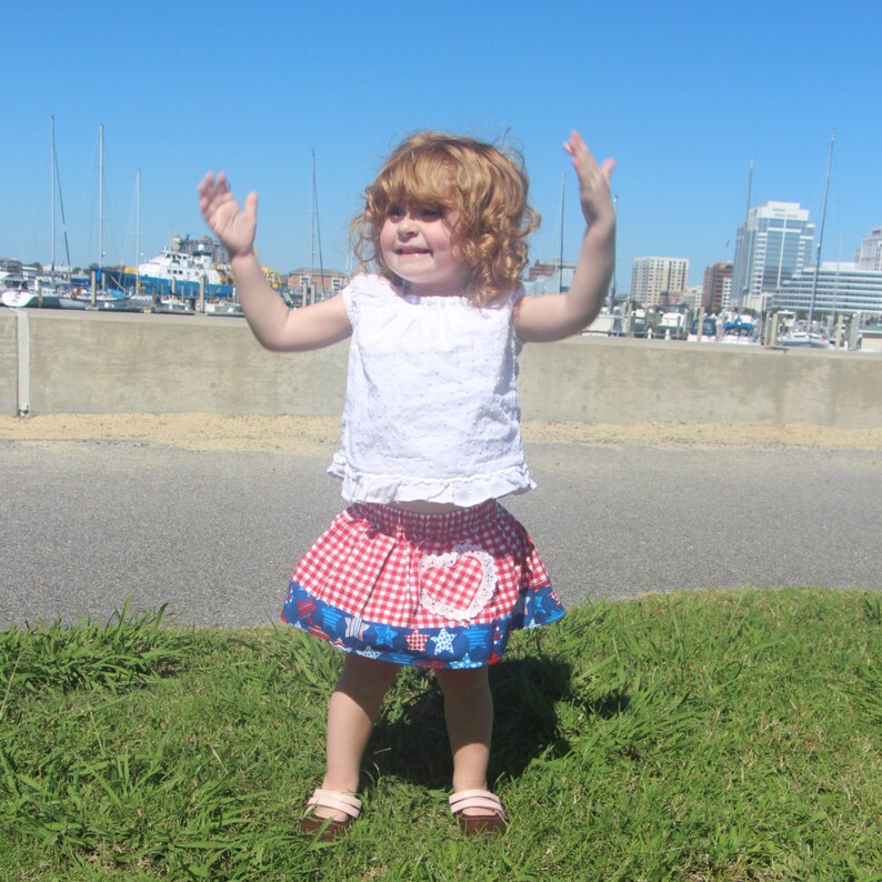 Baby Red Gingham Knee Length Skirt wlace trimmed heart pocket