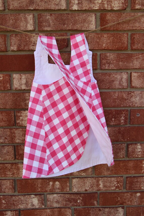Pink Gingham Dress Knee length with lace trimmed heart pocket Pink Gingham Dress Knee length with lace trimmed heart pocket