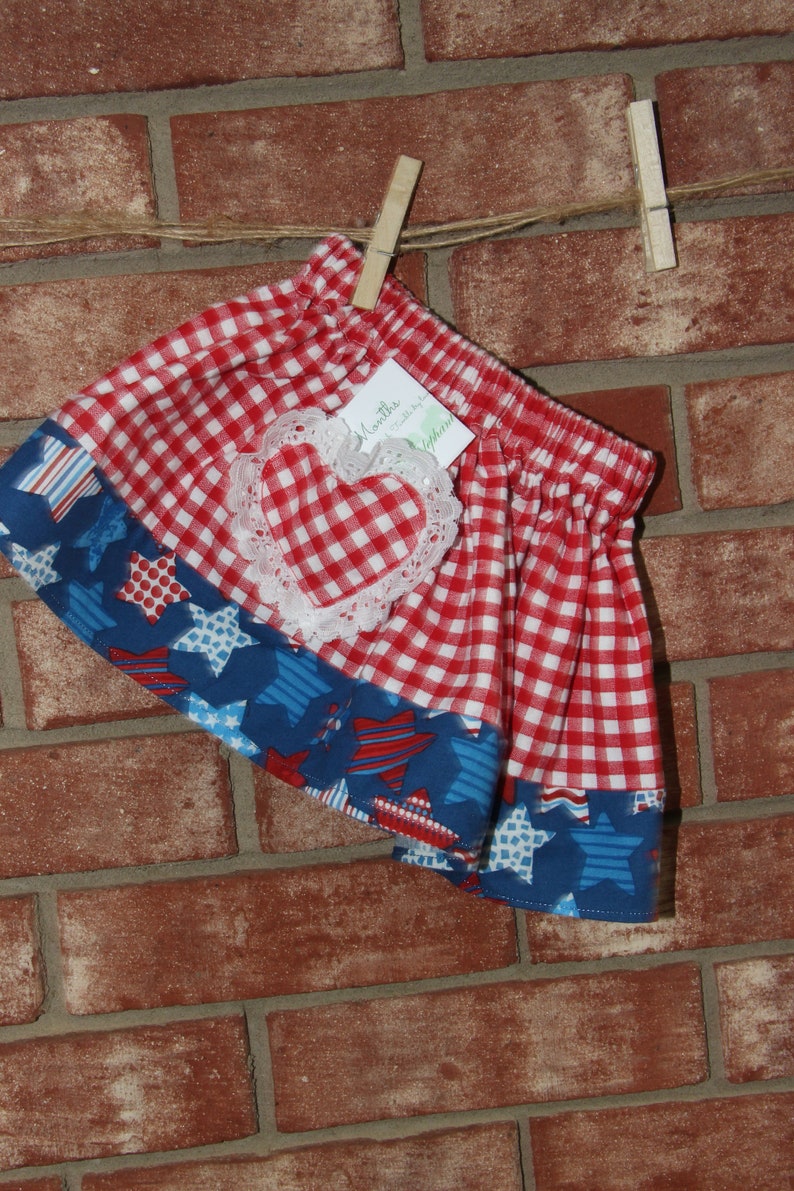 Baby Red Gingham Knee Length Skirt wlace trimmed heart pocket