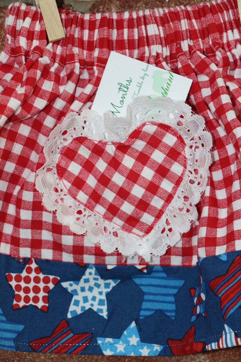 Baby Red Gingham Knee Length Skirt wlace trimmed heart pocket