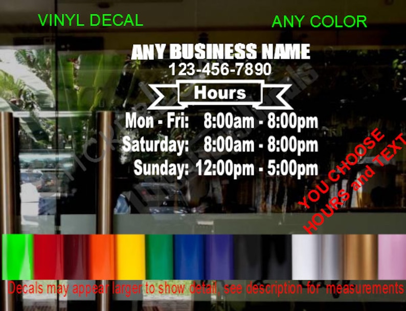 STORE HOURS Custom Window Decal Business Shop Storefront Door Etsy