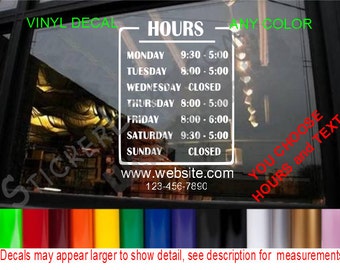 STORE HOURS CuStOm Window Decal Business Shop Storefront Vinyl Door sign company name Personalized Sticker Decals Stickers Deli Bakery Salon