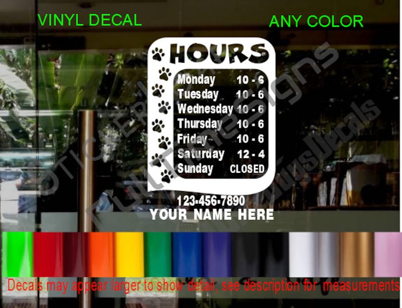 STORE HOURS Custom Window Decal Business Shop Storefront Vinyl Etsy