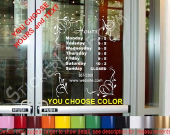 STORE HOURS CuStOm Window Decal Business Shop Storefront Door sign company name Personalized Sticker Decals Stickers florist nails Salon