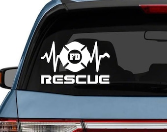 RESCUE Decal sticker Decals cardiac EMS EMT firemedic Fire Medic Ambulance maltese cross car emt-b critical paramedic Firefighter volunteer