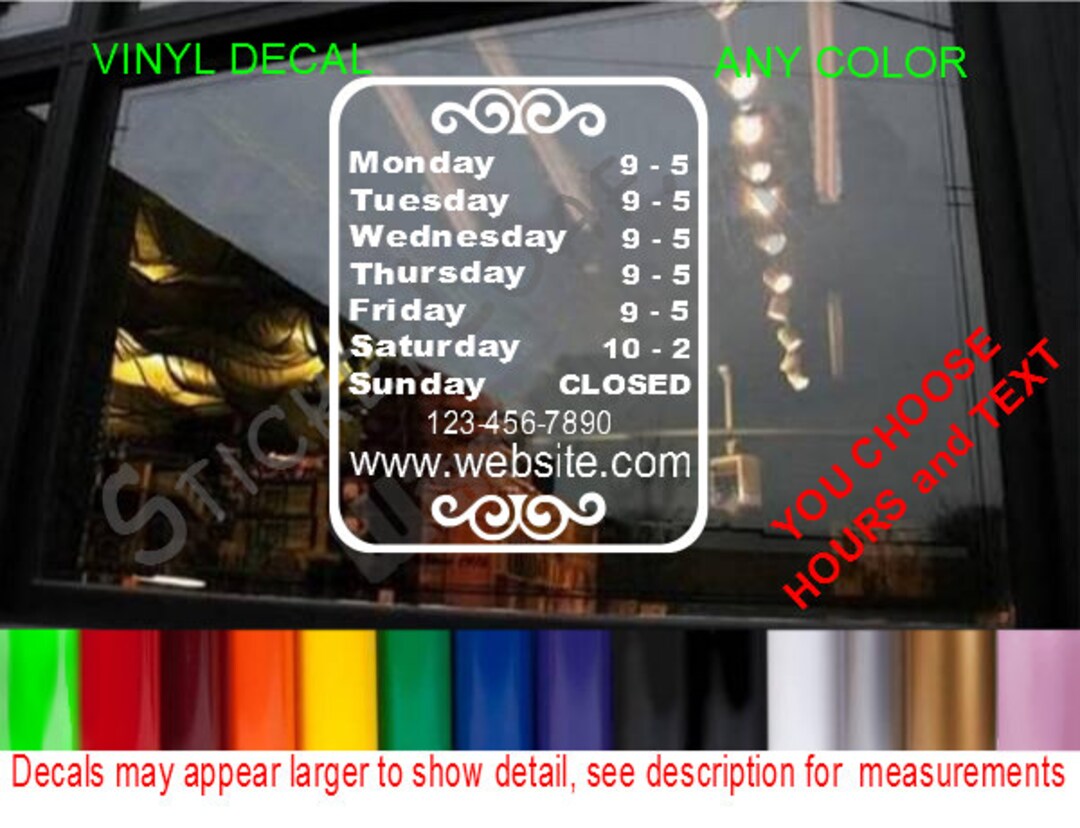 Window Store Hours Sticker STORE HOURS Custom Window Decal Business Shop Storefront Door Sign ...