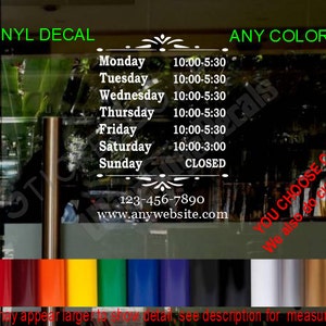 StickerLoaf Brand STORE HOURS CUSTOM WINDOW DECAL BUSINESS SHOP Storefront VINYL DOOR SIGN COMPANY deli pub bar club salon office gym studio StickerLoaf Brand STORE HOURS CUSTOM WINDOW DECAL BUSINESS SHOP Storefront VINYL DOOR SIGN COMPANY deli pub bar club salon office gym studio